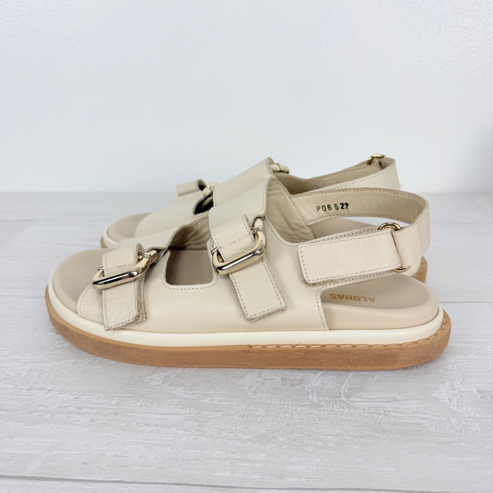 Alohas Harper Leather Sandals Womens 40 US 9 Cream Buckle Slingback Chunky - Picture 6 of 15